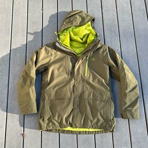 LL Bean Olive Green 3-in-1 Waterproof Down Jacket Large